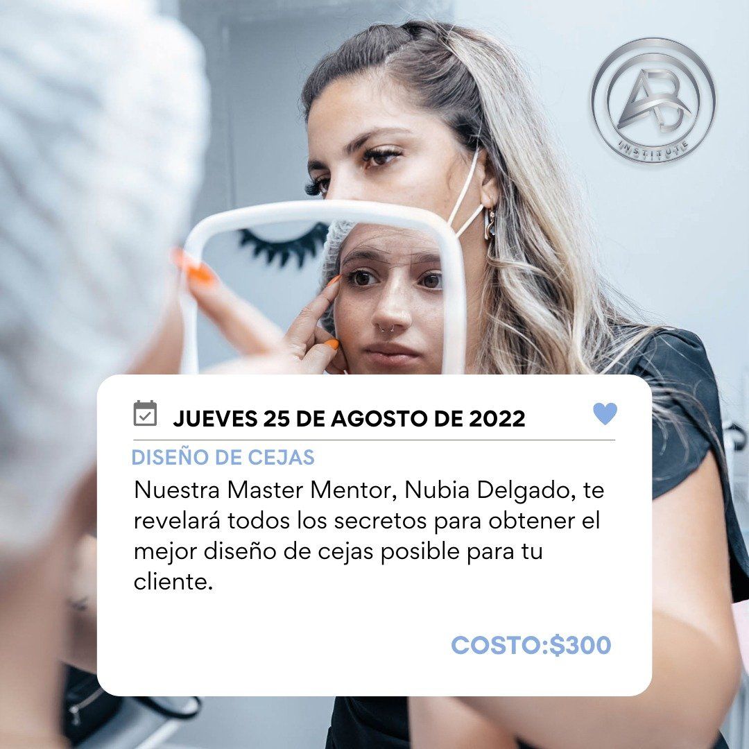 Woman examining eyebrow design with a master mentor; design course, August 25, 2022, cost $300.