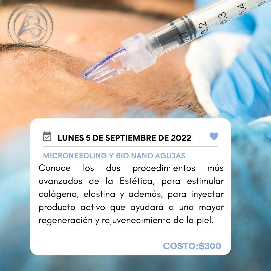 Microneedling and bio-nano needles procedure. Text includes date, description, and price: $300.