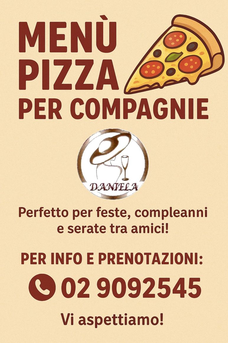 ? PIZZA IN COMPAGNIA? ABBIAMO LA FORMULA GIUSTA! ?min 20 pax
(da Martedì a Venerdì)
Stai organizzando una serata con amici, una cena di gruppo o una festa? ?
Abbiamo pensato a un MENU FISSO PIZZA A PREZZO SPECIALE dedicato alle compagnie! ?
? Pizza
? [eventuali antipasti/patatine]
? [bevanda inclusa]
☕ [eventuale dolce]
? Prezzo speciale
Più siete, più è bello condividere! ❤️
? Ideale per cene tra amici, compleanni, feste e gruppi.
? Prenotazione consigliata!
Scrivici o chiamaci per scoprire tutti i dettagli e prenotare il tuo tavolo.
La pizza è più buona quando si mangia in compagnia! ??