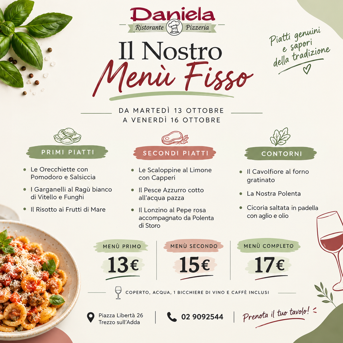 Menù fisso - Trezzo sull'adda - Pranzo di lavoro
