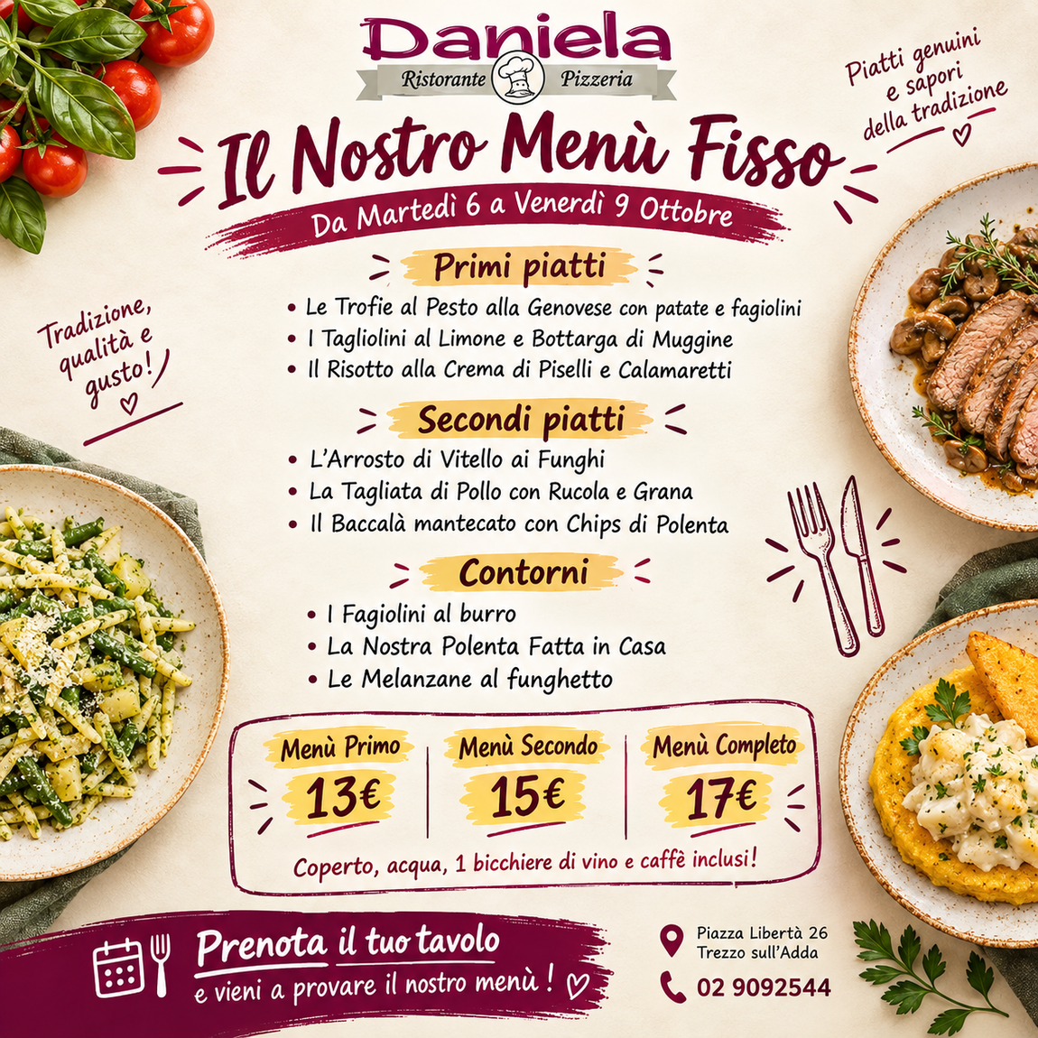 Menù fisso - Trezzo sull'adda - Pranzo di lavoro