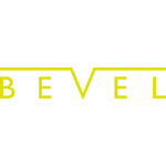 Yellow “BEVEL” text with a V-shaped notch in the middle on a white background