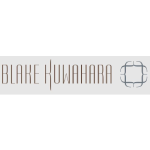 BLAKE KUWAHARA logo in thin gray lettering with a geometric emblem on a white background