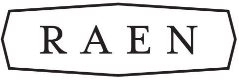 Black-and-white RAEN logo inside a thin outlined rectangle