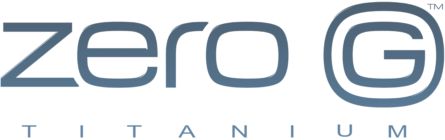 Zero G Titanium logo in gray and blue text on a white background
