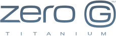 Zero G Titanium logo in gray and blue text on a white background