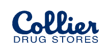 The collier drug stores logo is blue and white on a white background.