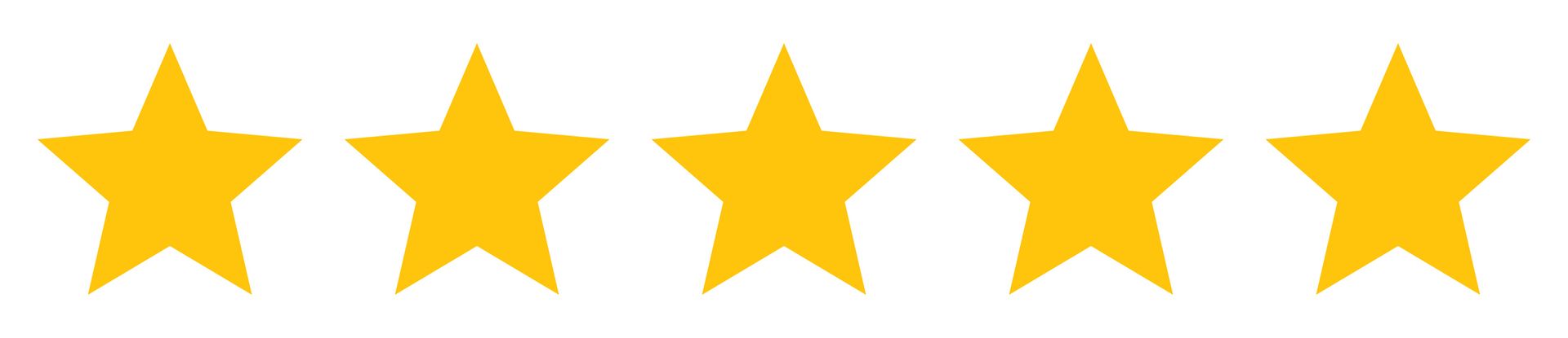 A row of five yellow stars on a white background.