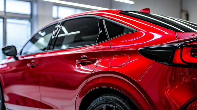 Tinted side windows on a red crossover