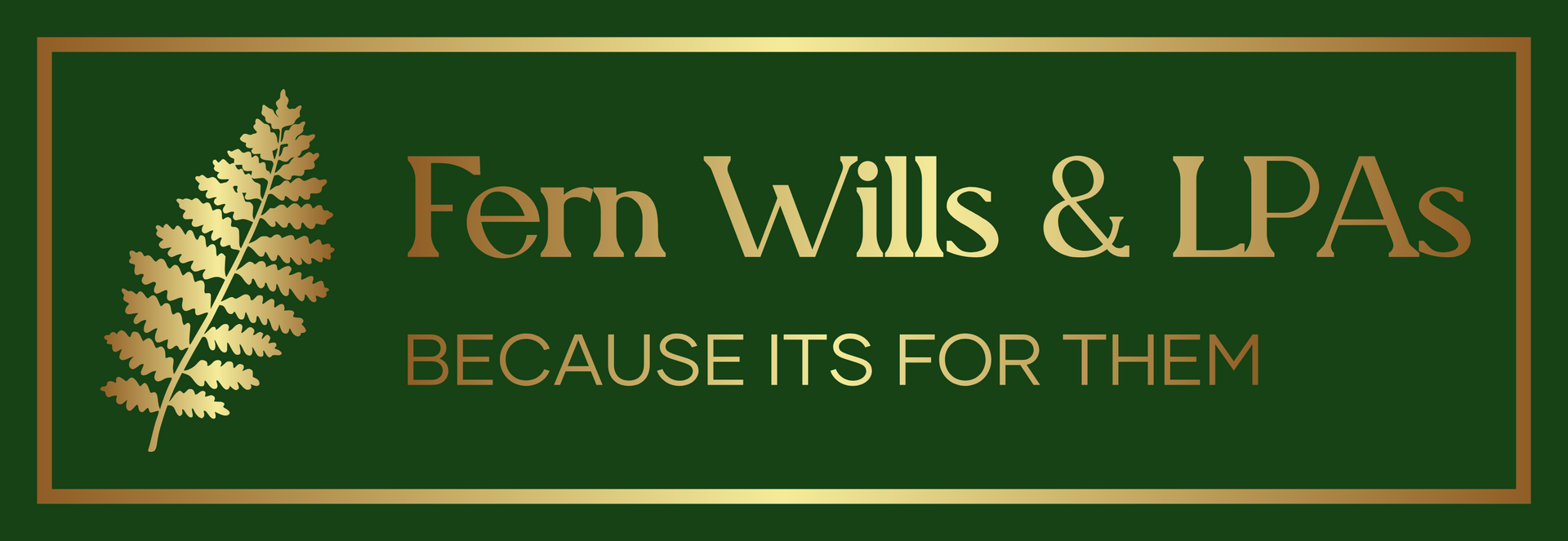 A logo for a company called Fern Wills and LPAs next to a golden fern leaf