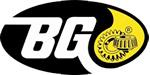 A black and yellow logo with the word bg on it.