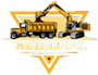 Yellow excavator loading a dump truck. "Regional Excavating" logo with a golden triangle.