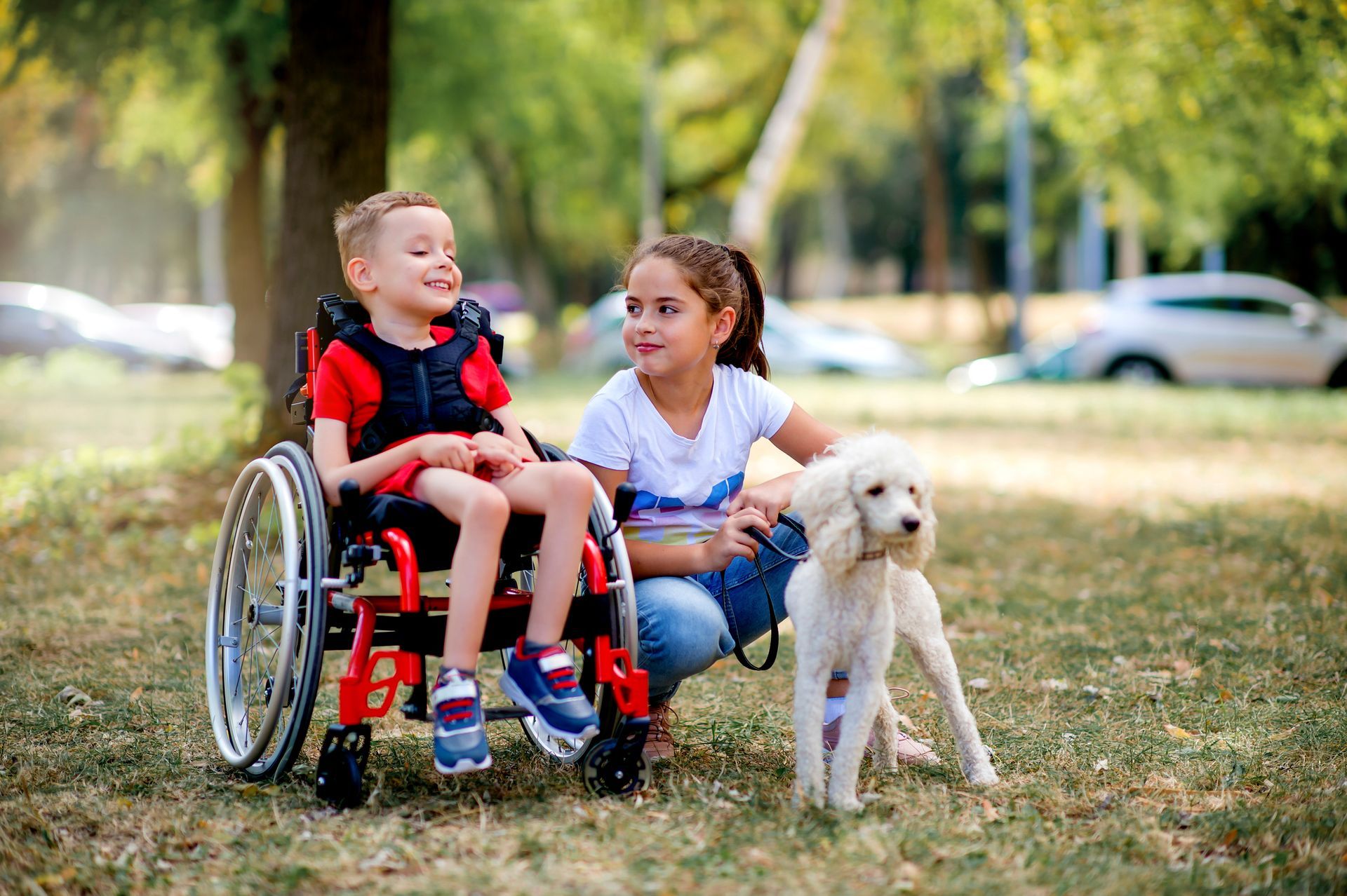 Boy in a Wheelchair with his Sister and Dog — Seymour, TX — Seymour Medical Supply
