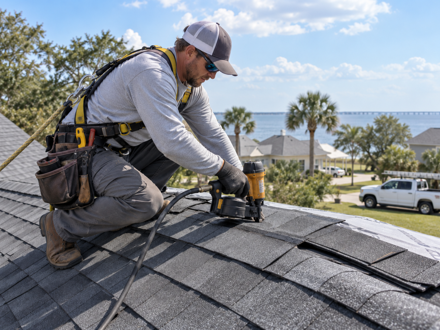 Roof repair contractor working on a Mobile Alabama home