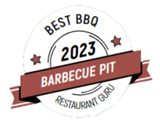 Best BBQ 2023 Barbecue Pit Restaurant Guru badge with red ribbon and stars