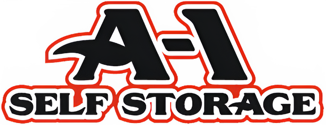 The logo for a self-storage company is black and red.