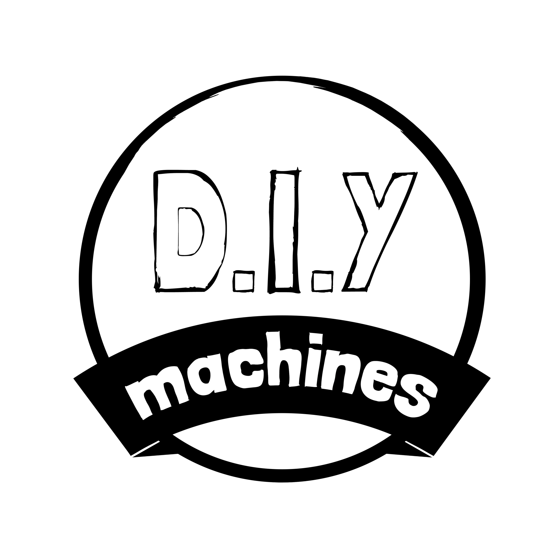A black and white circular logo featuring the text 