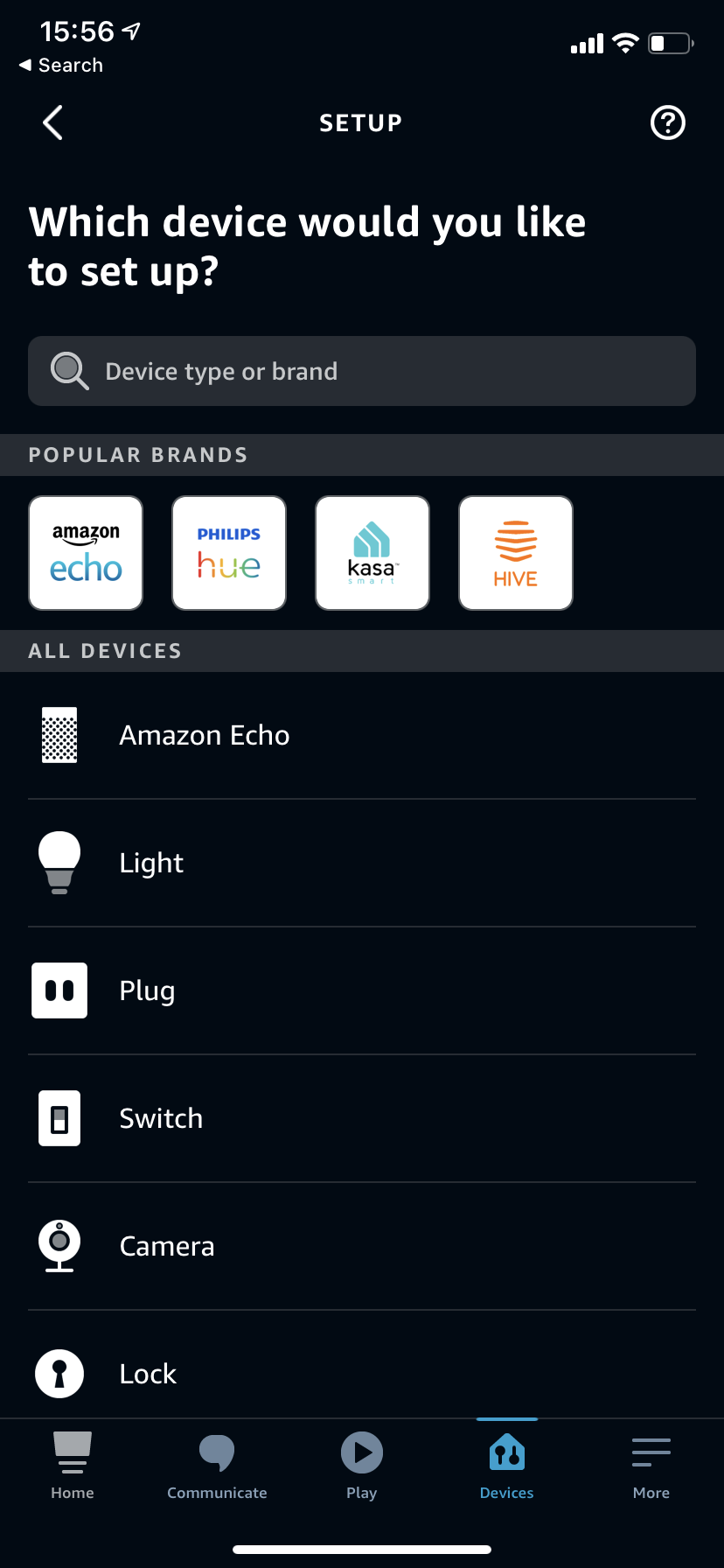 Amazon Alexa app screen titled 
