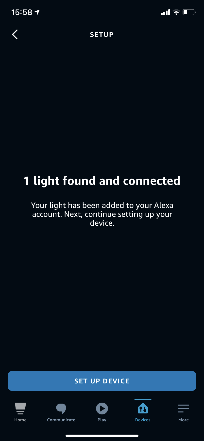 A blue app screen confirms 