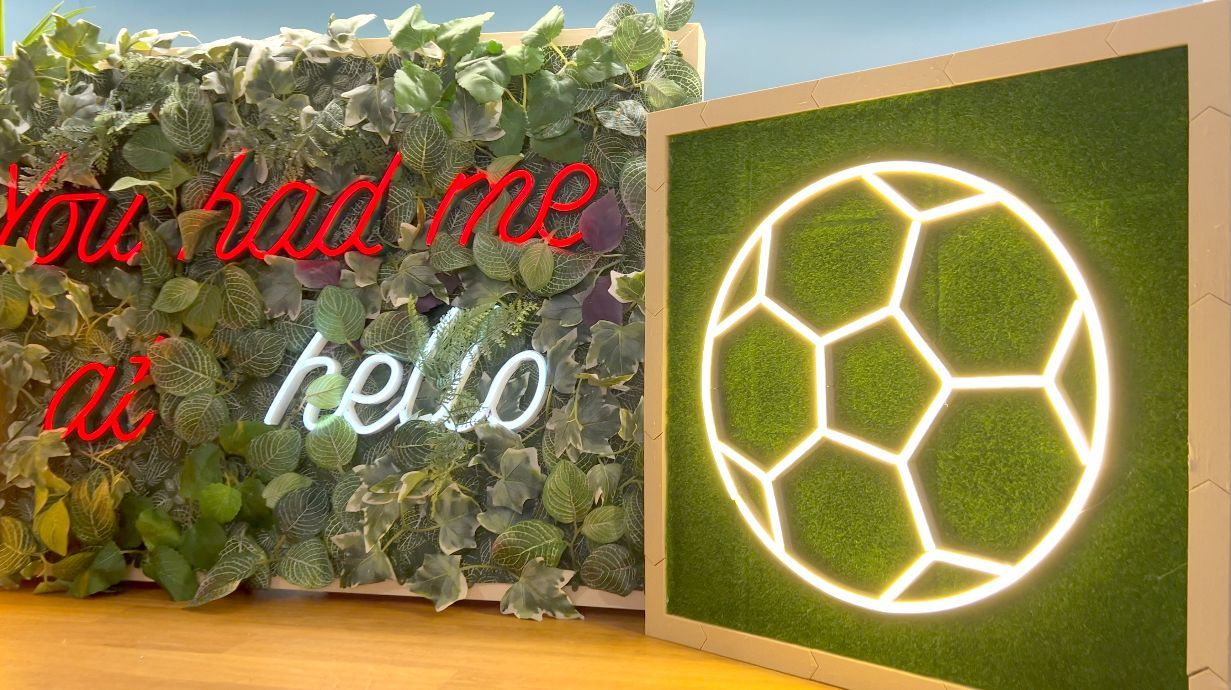 A neon sign reading 