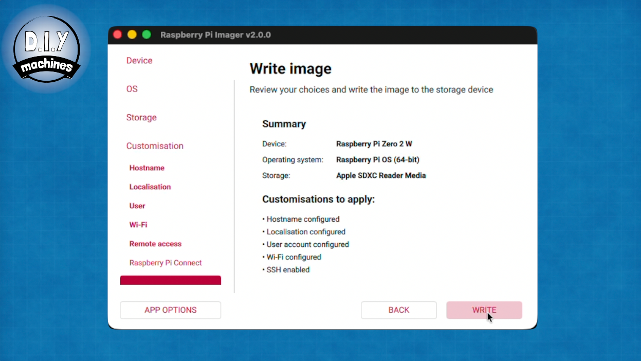 Raspberry Pi Imager screen showing a