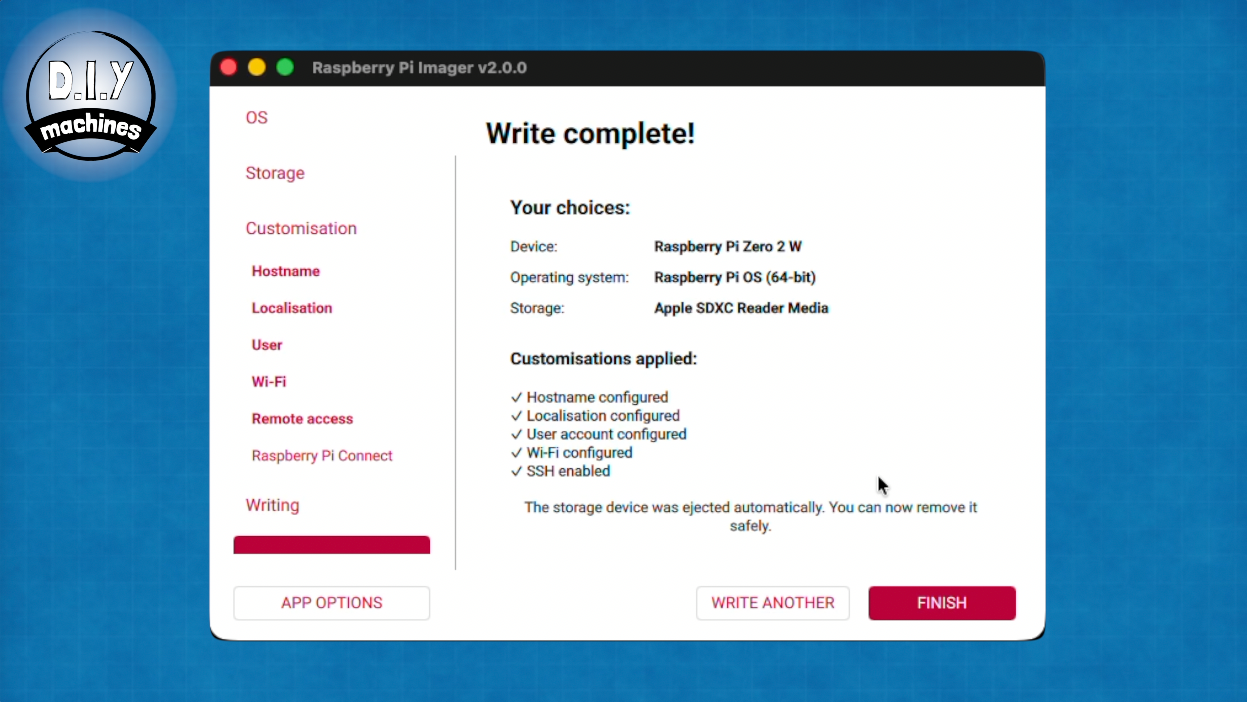 A Raspberry Pi Imager screen stating