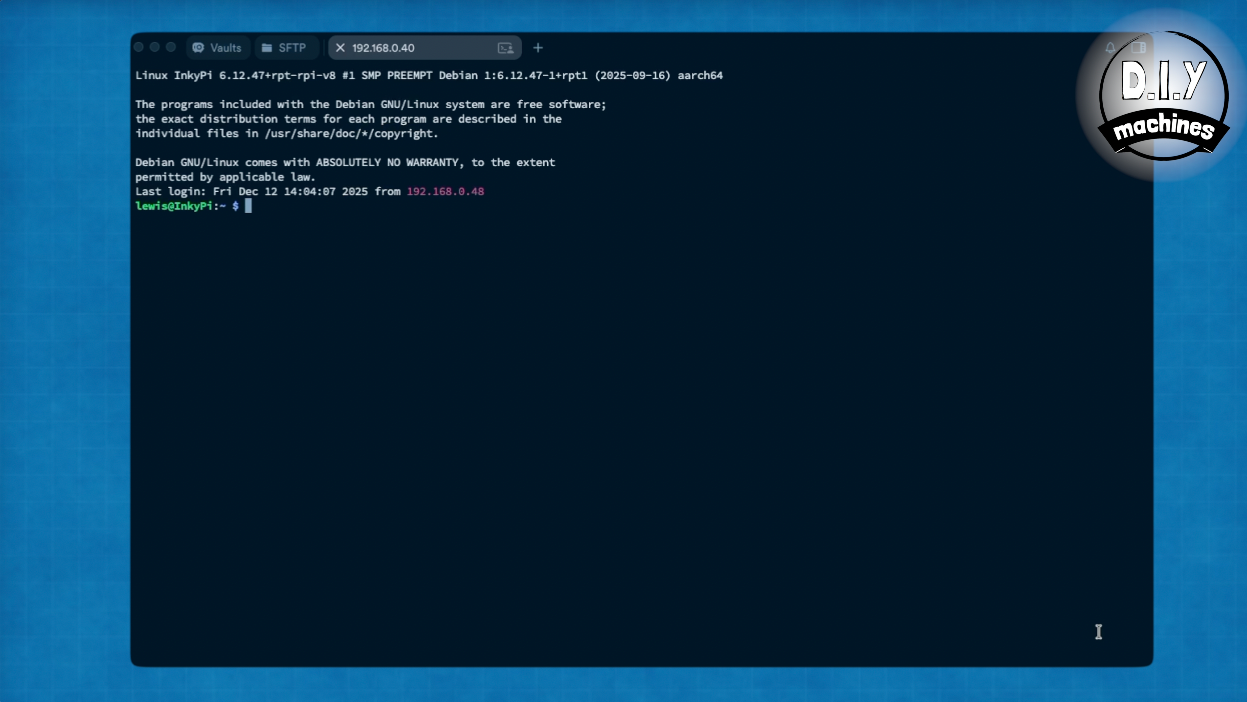 A terminal window on a blue background displaying a command line prompt for