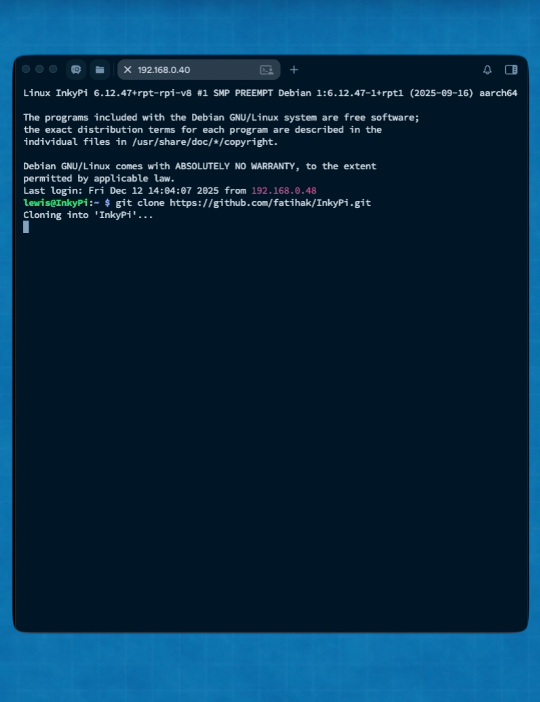 A dark-themed command-line terminal interface displaying a Debian Linux login banner and a command prompt.