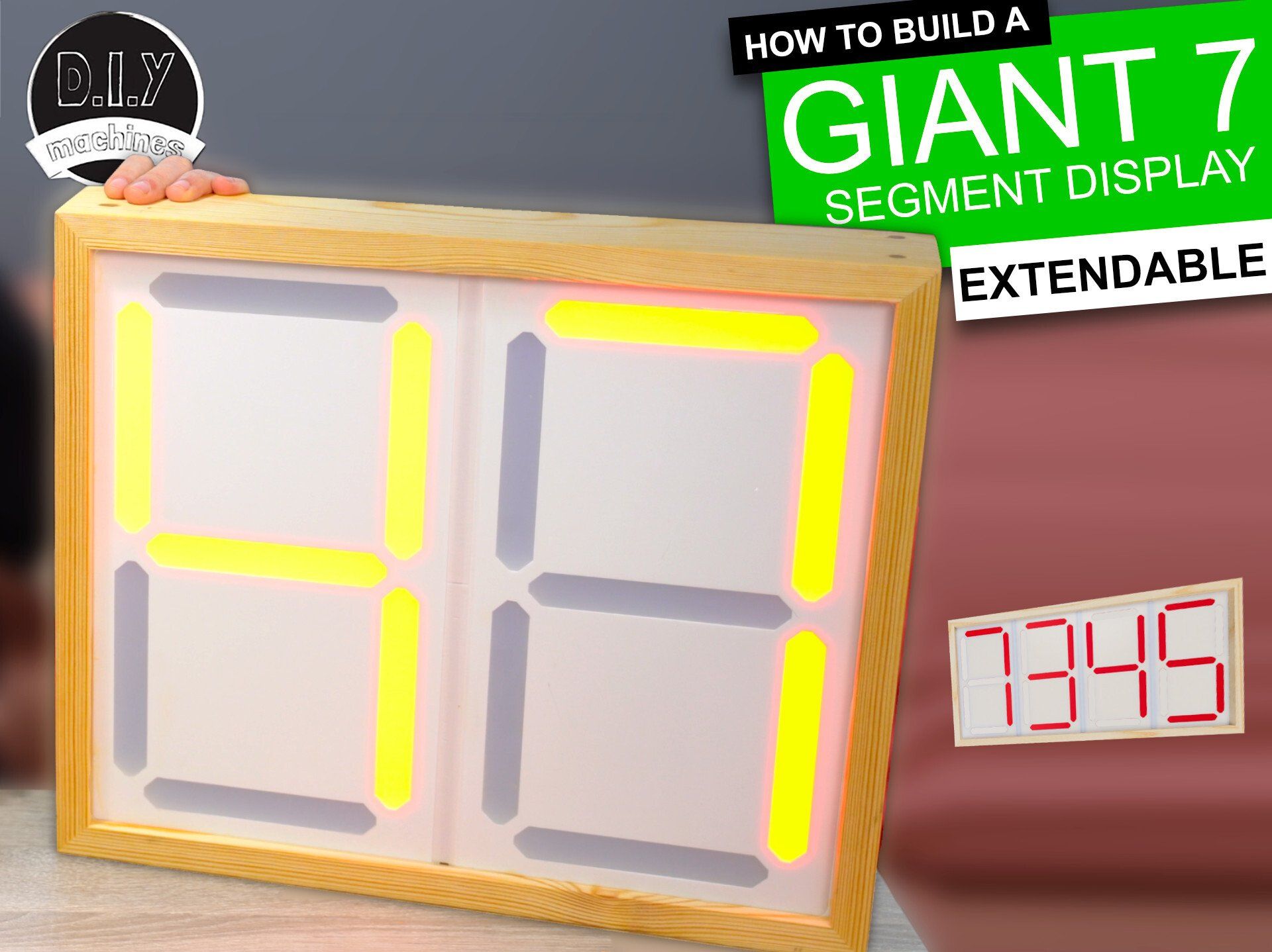 A DIY project showing how to build a giant, extendable 7-segment display with two large digits and a small digital readout.