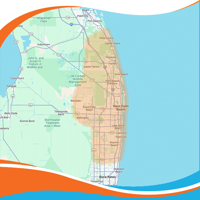 Colorful map of Florida with roads and coastal outline on a blue background
