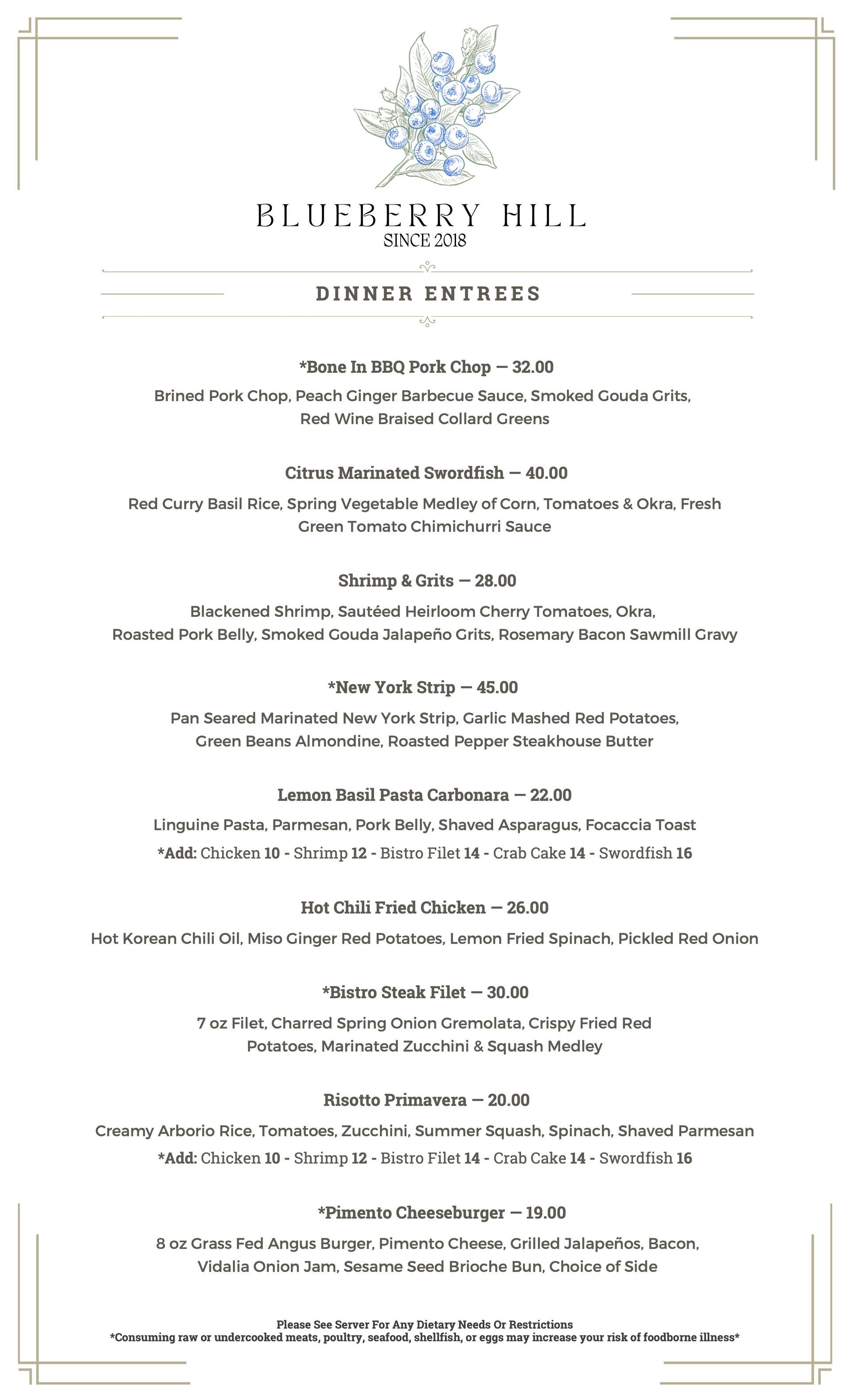 A menu for a restaurant with a lot of food on it.