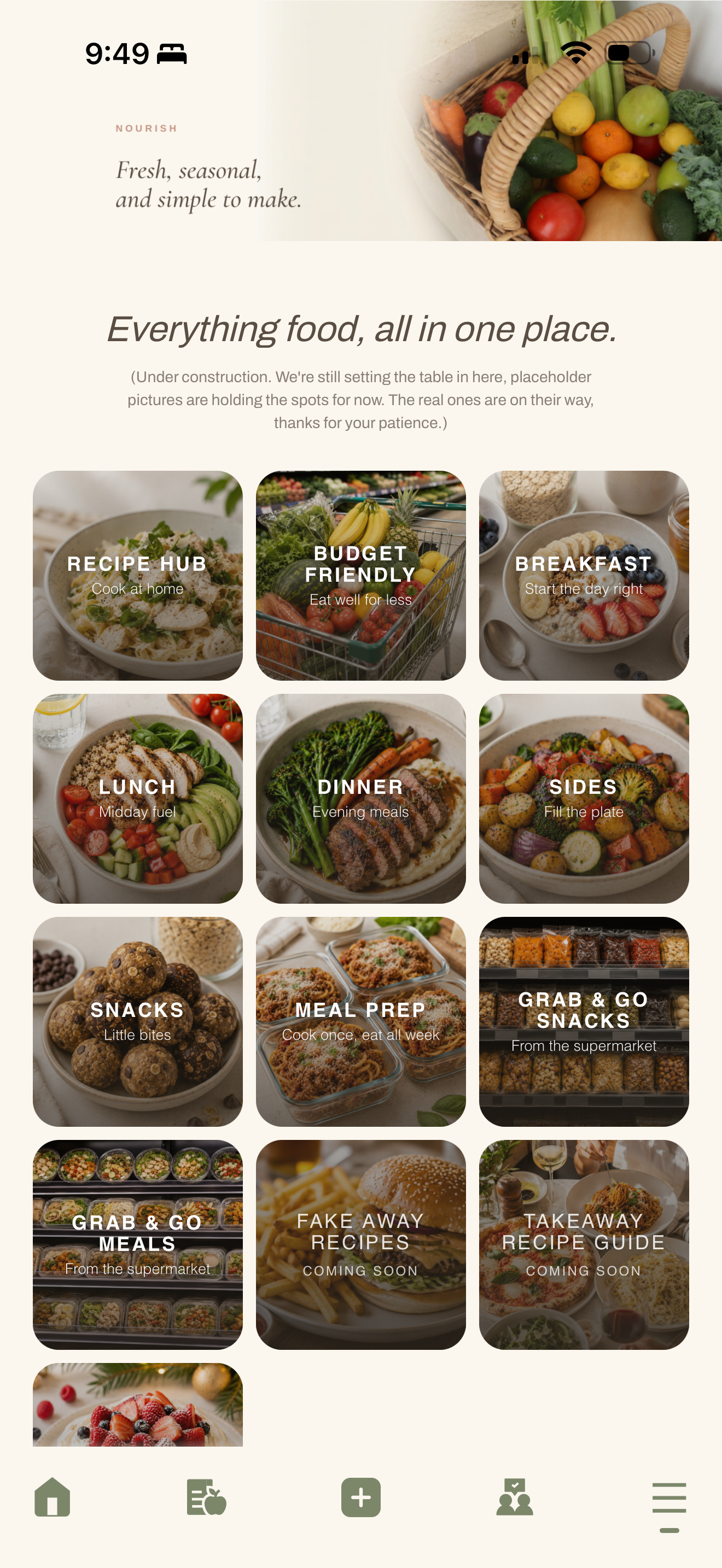 Recipe hub in the app