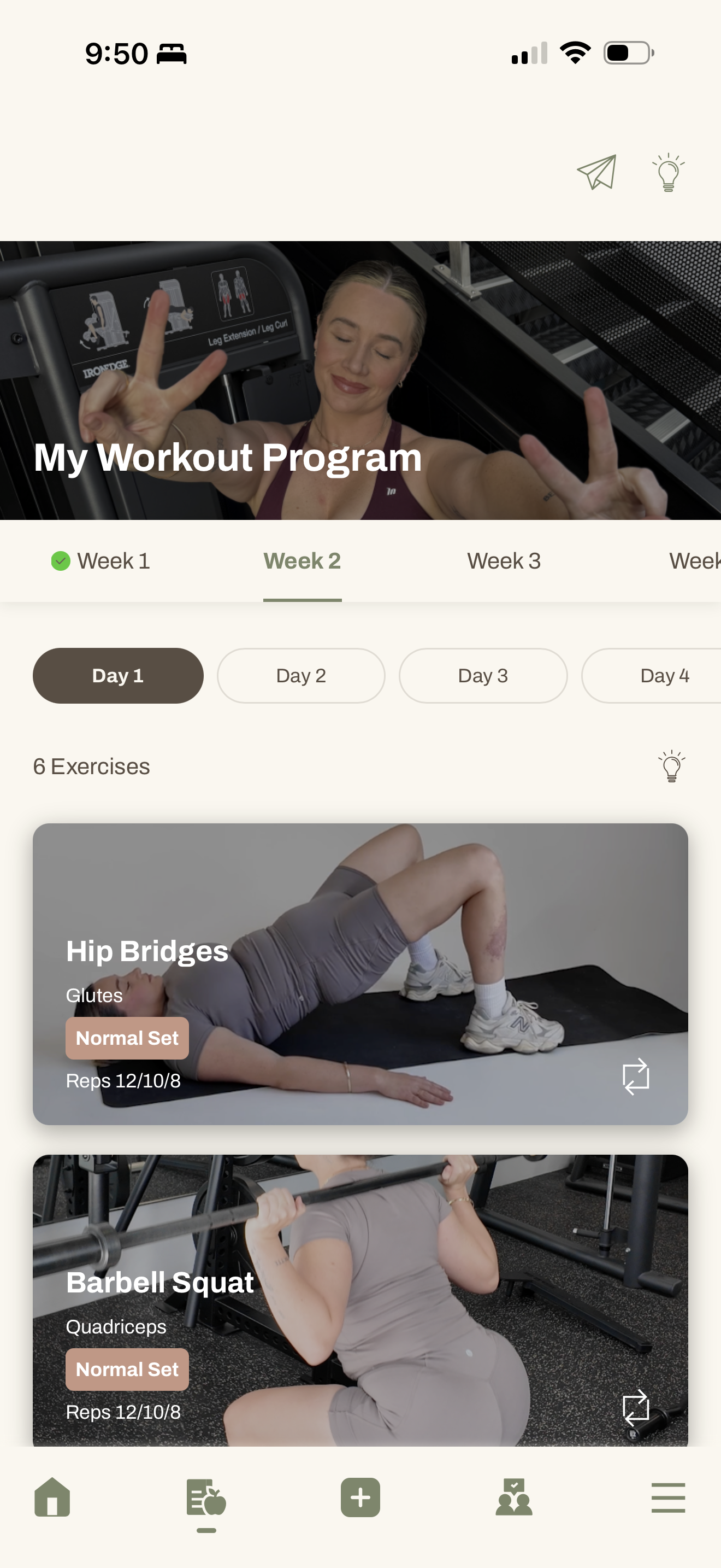 Movement screen in the app