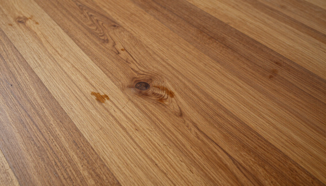 Damaged hardwood floor with water stains