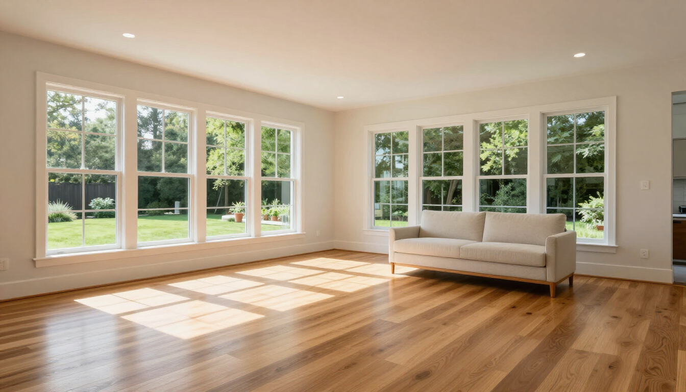 Modern Southern Maryland home interior with shining oak hardwood floors