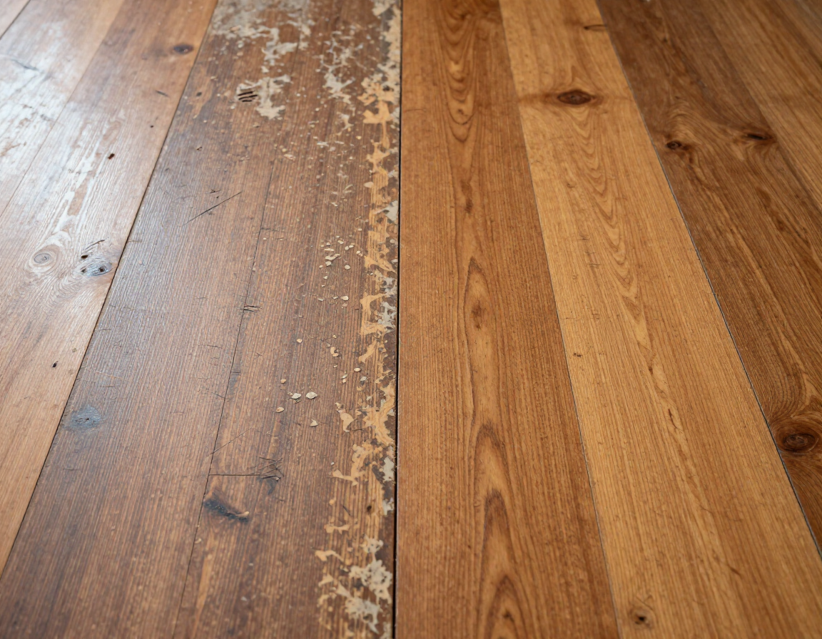 Comparison of scratched wood vs refinished wood