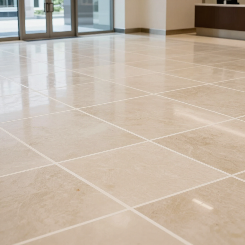 Gleaming tile floor in a bright interior space