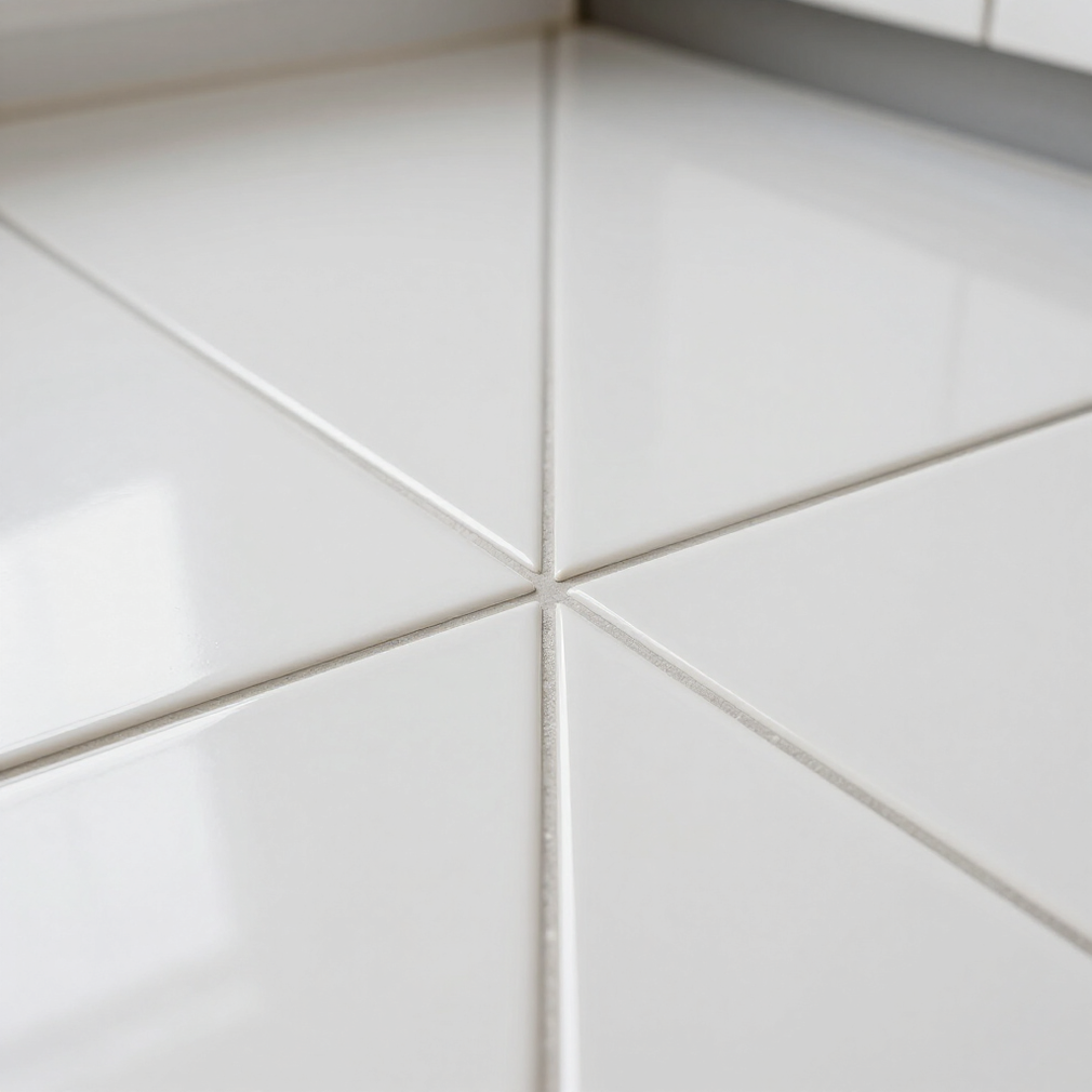 Close-up of clean tile grout lines in a crisp grid pattern