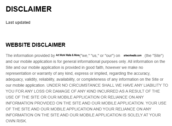 art work walls disclaimer