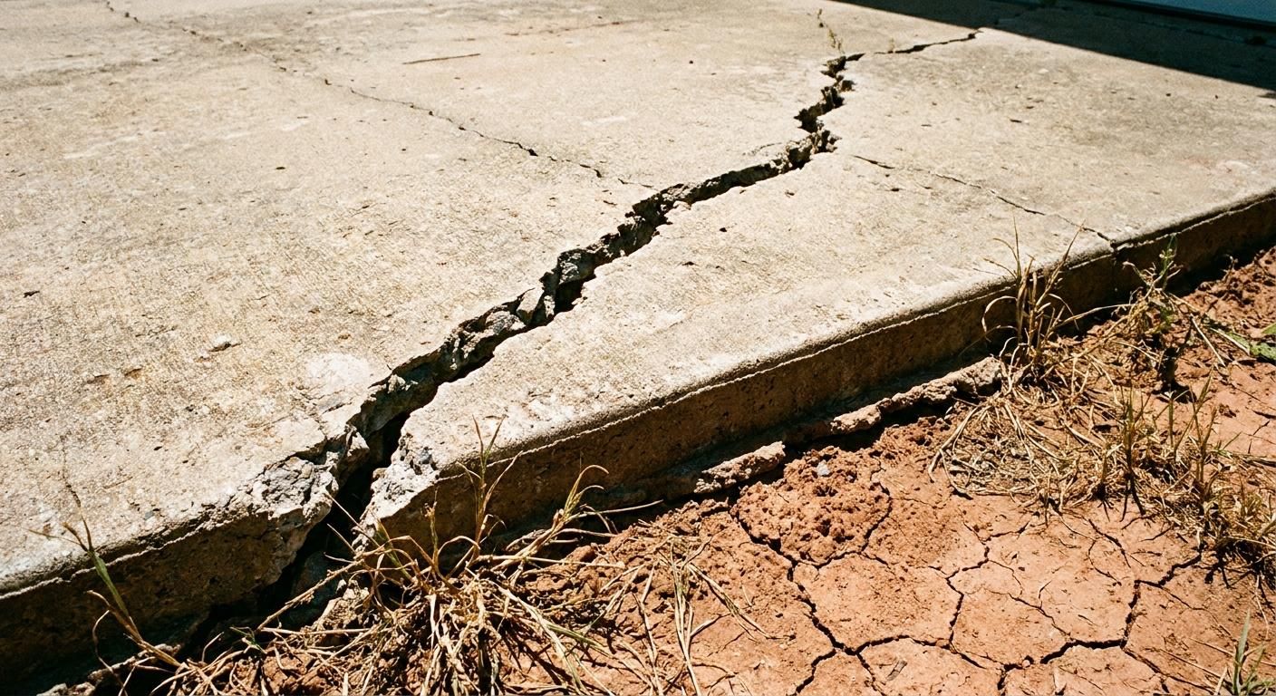 Expansive clay soil movement causing concrete cracking