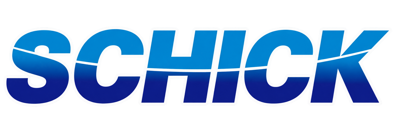 Logotipo azul de SCHICK sobre fondo blanco