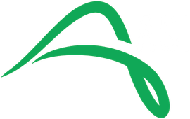 Green abstract swoosh logo with curved lines and a looped tail