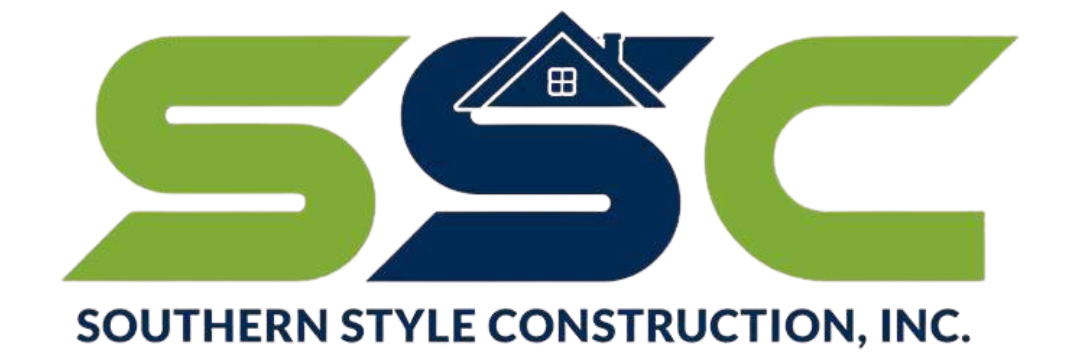 Logo for Southern Style Construction, Inc. with green and blue SSC letters and a house icon.