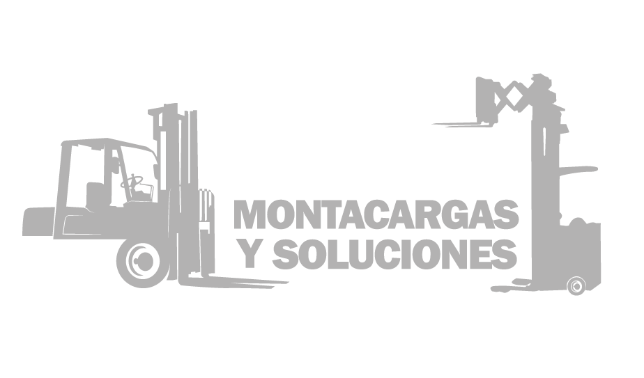Logotipo con siluetas de montacargas y texto "MONTACARGAS Y SOLUTIONES".