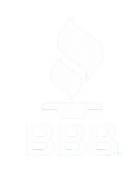 Faint BBB logo with an abstract flame above the letters on a white background