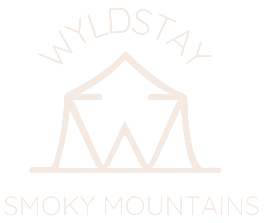 The logo for wild stay smoky mountains is a tent with a mountain in the background.