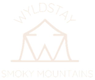 The logo for wild stay smoky mountains is a tent with a mountain in the background.