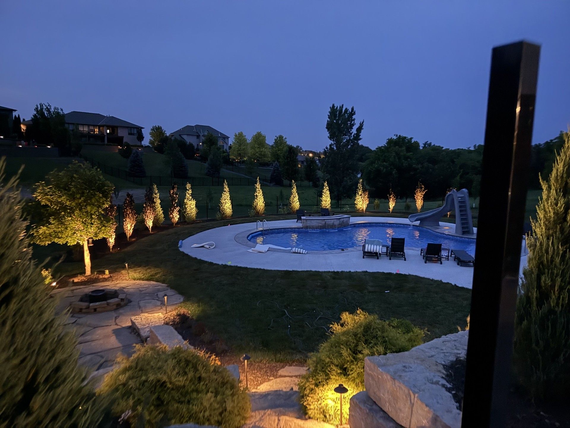 Gretna Pool with Earl Outdoor Lighting
