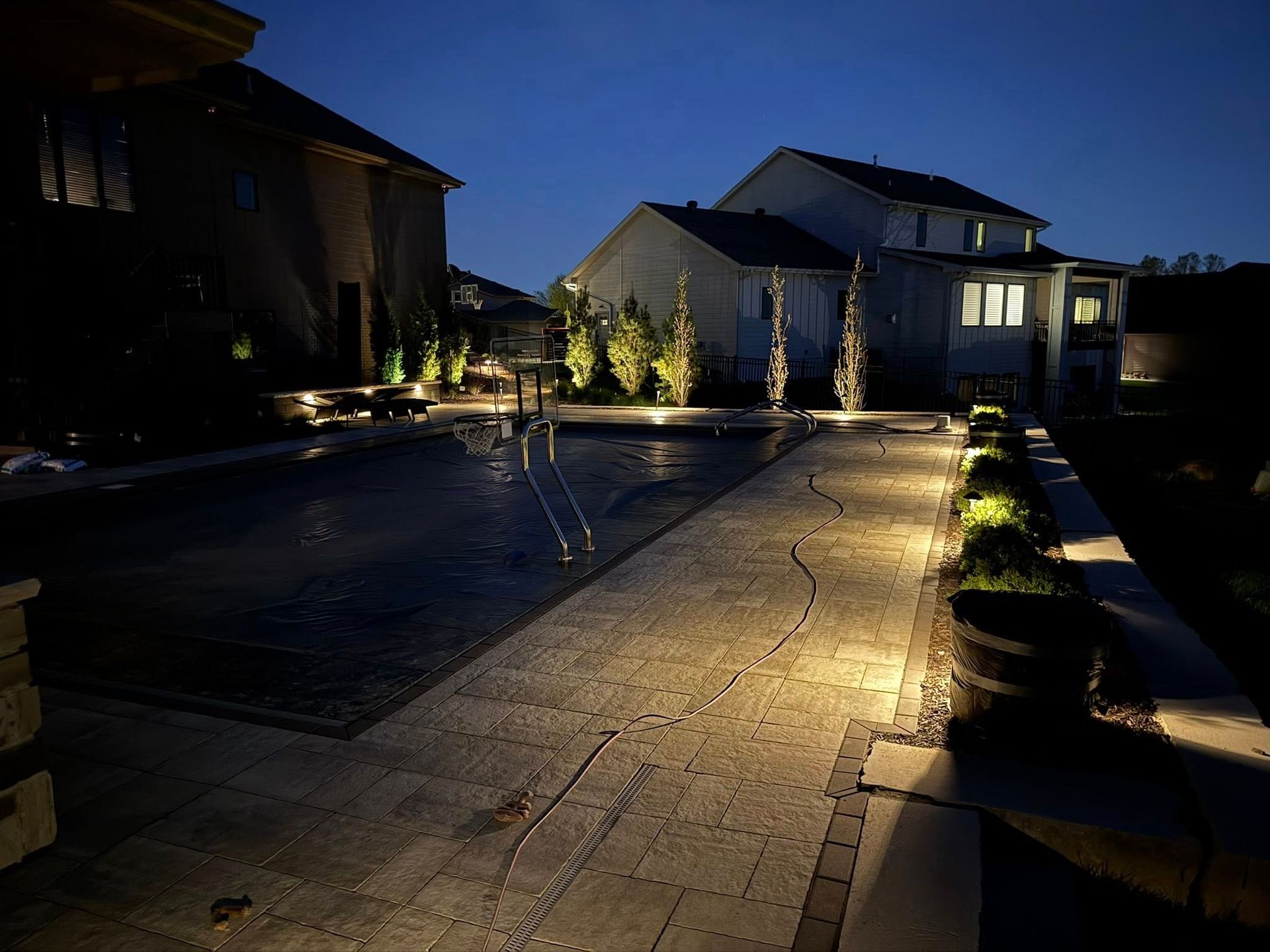 Exterior Landscape Lights around an Omaha Suburban Homes Pool