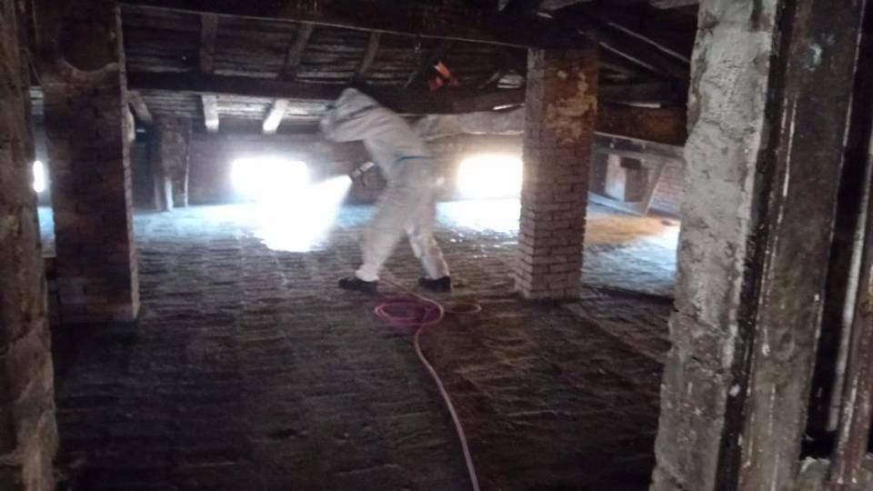 intervento di bonifica guano in un sottotetto